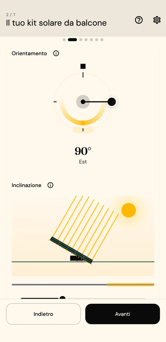 Passo pannello con anello rotante per l'orientamento (90° est) e cursore per l'inclinazione